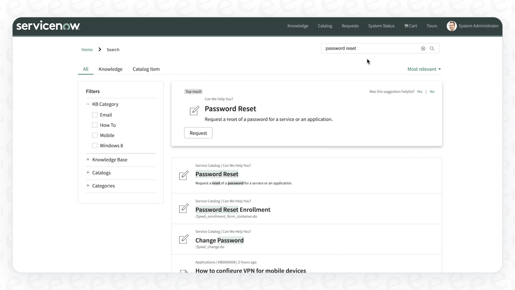 An image showing an AI-generated summary answer from a search query within the ServiceNow Now Assist platform.