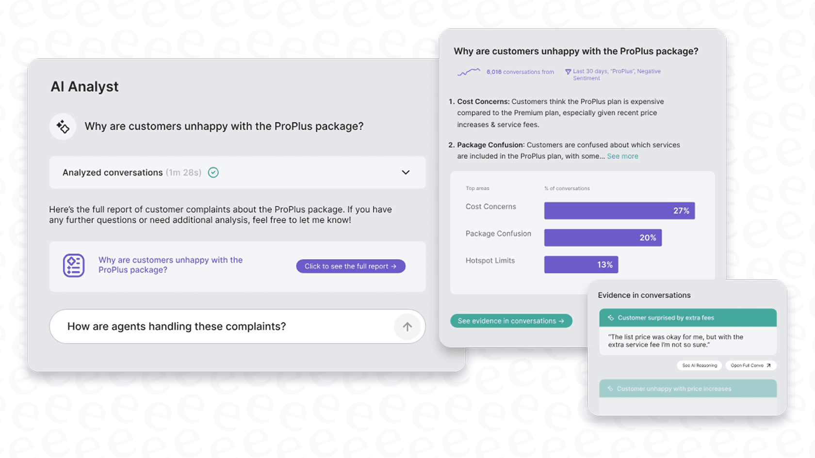 The Cresta Conversation Intelligence dashboard showing various metrics, trends, and analyses of customer support interactions.