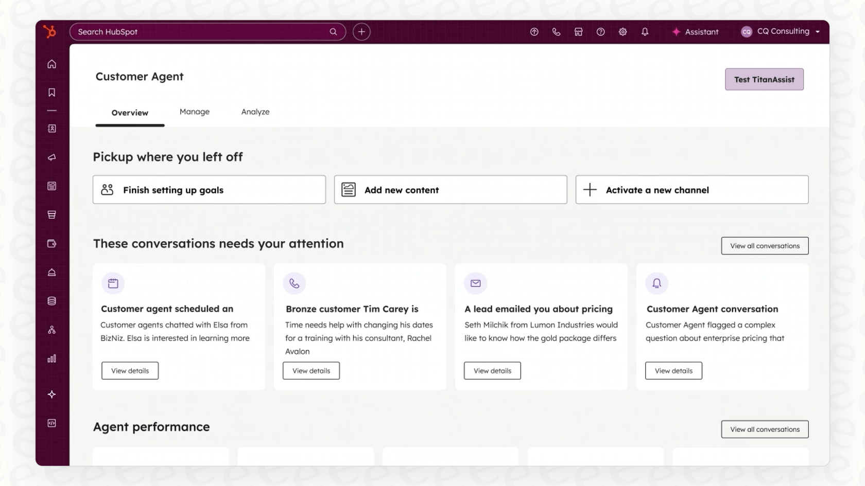 Screenshot des Breeze Customer Agent Dashboards.