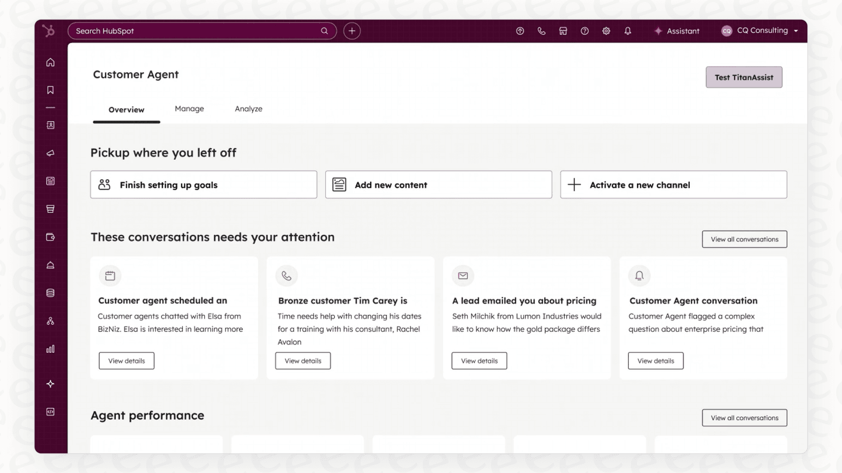 Screenshot of Breeze Customer Agent Dashboard.