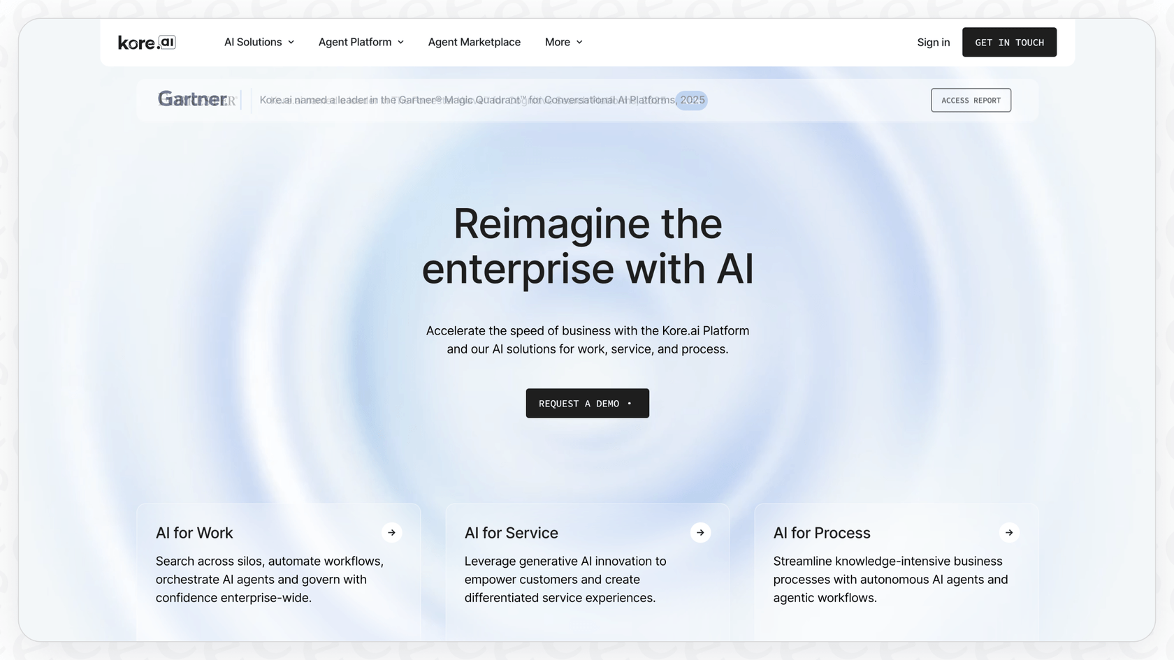 The Kore.ai homepage is shown in this screenshot from our Kore.ai review