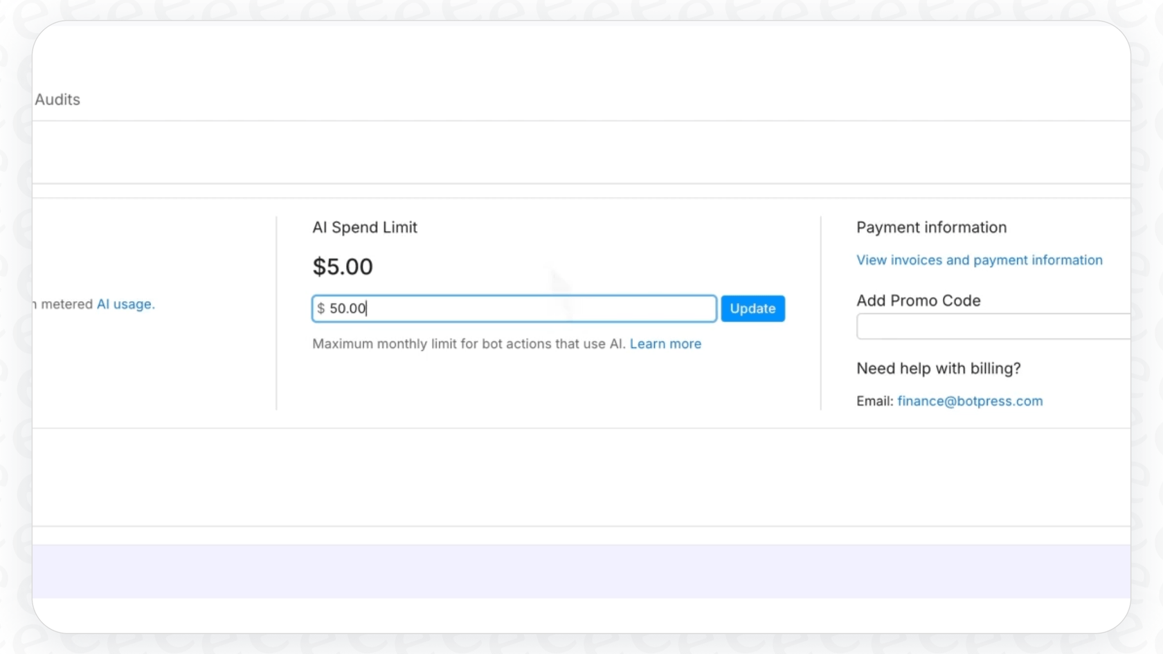 Setting up the AI Spend Limit for Botpress.
