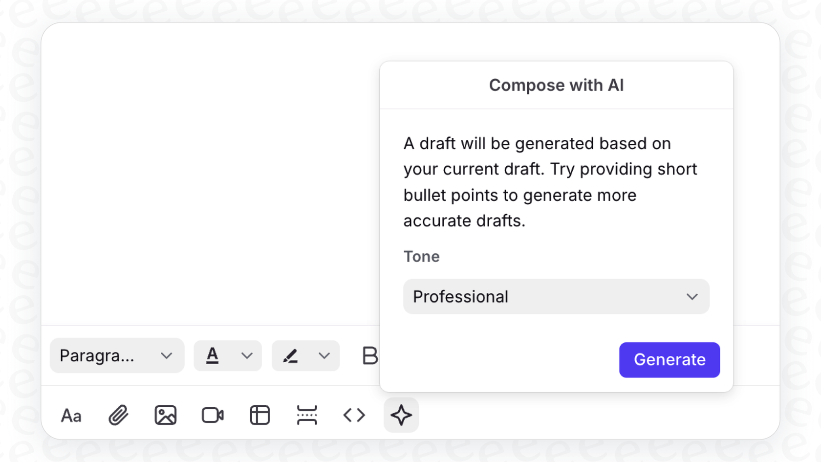 A screenshot showing the Front AI Compose Knowledge Base feature inside the main Front application.