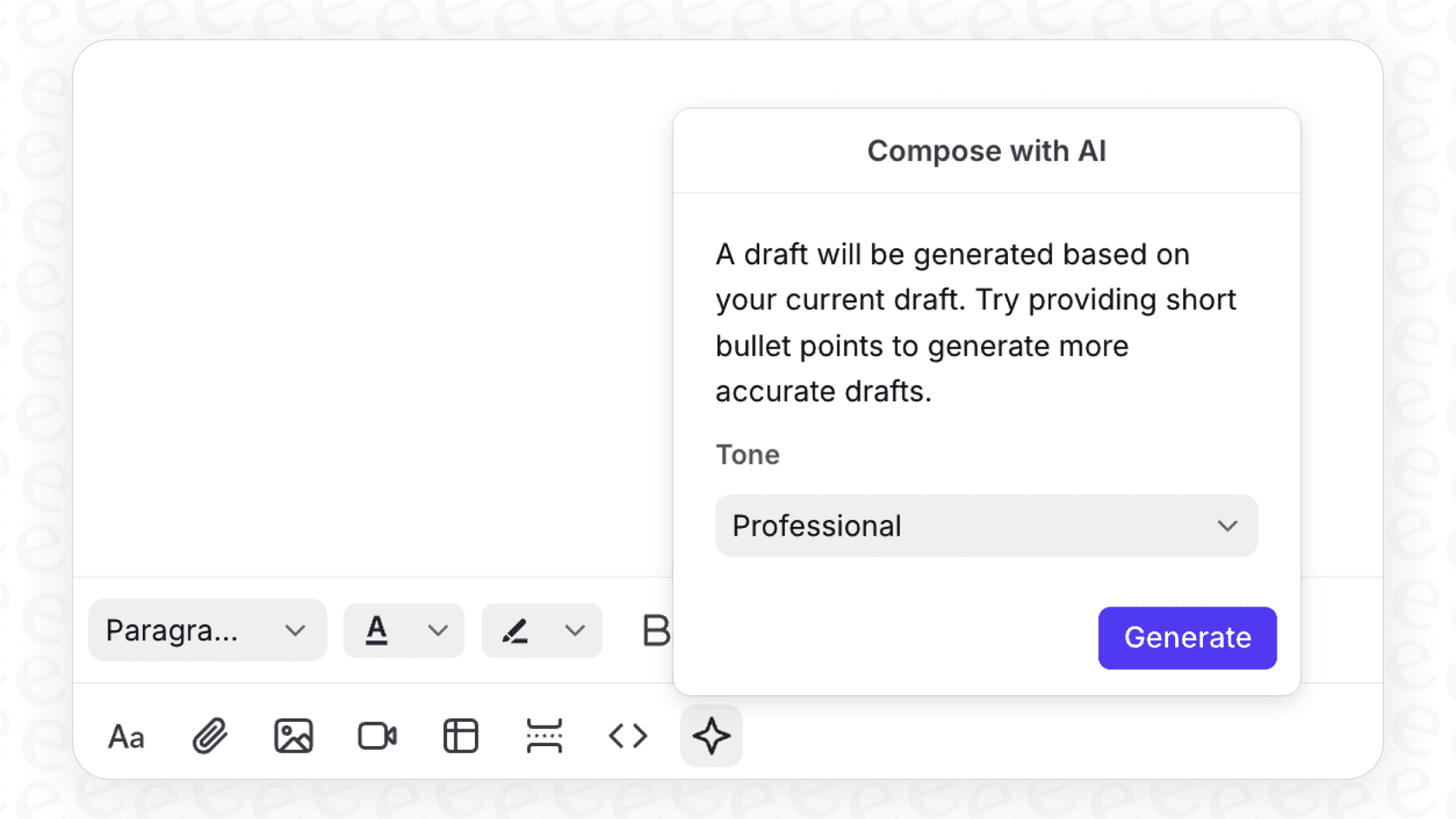 A screenshot showing the Front AI Compose Knowledge Base feature inside the main Front application.