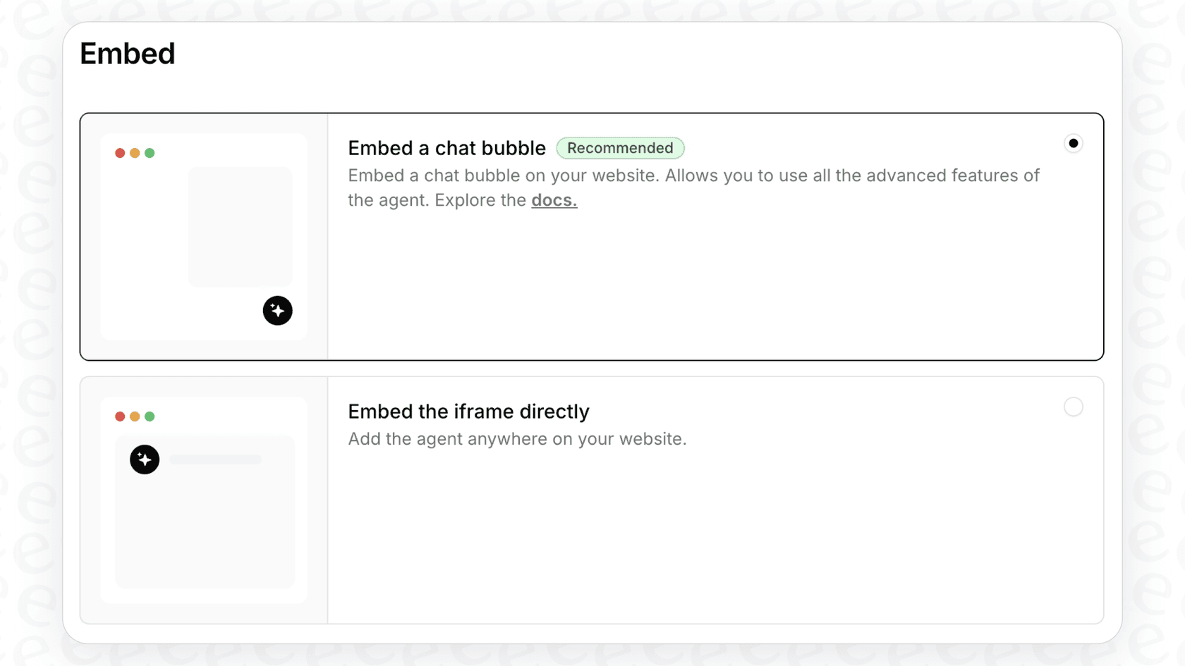 Embedding options for Chatbase chatbots.