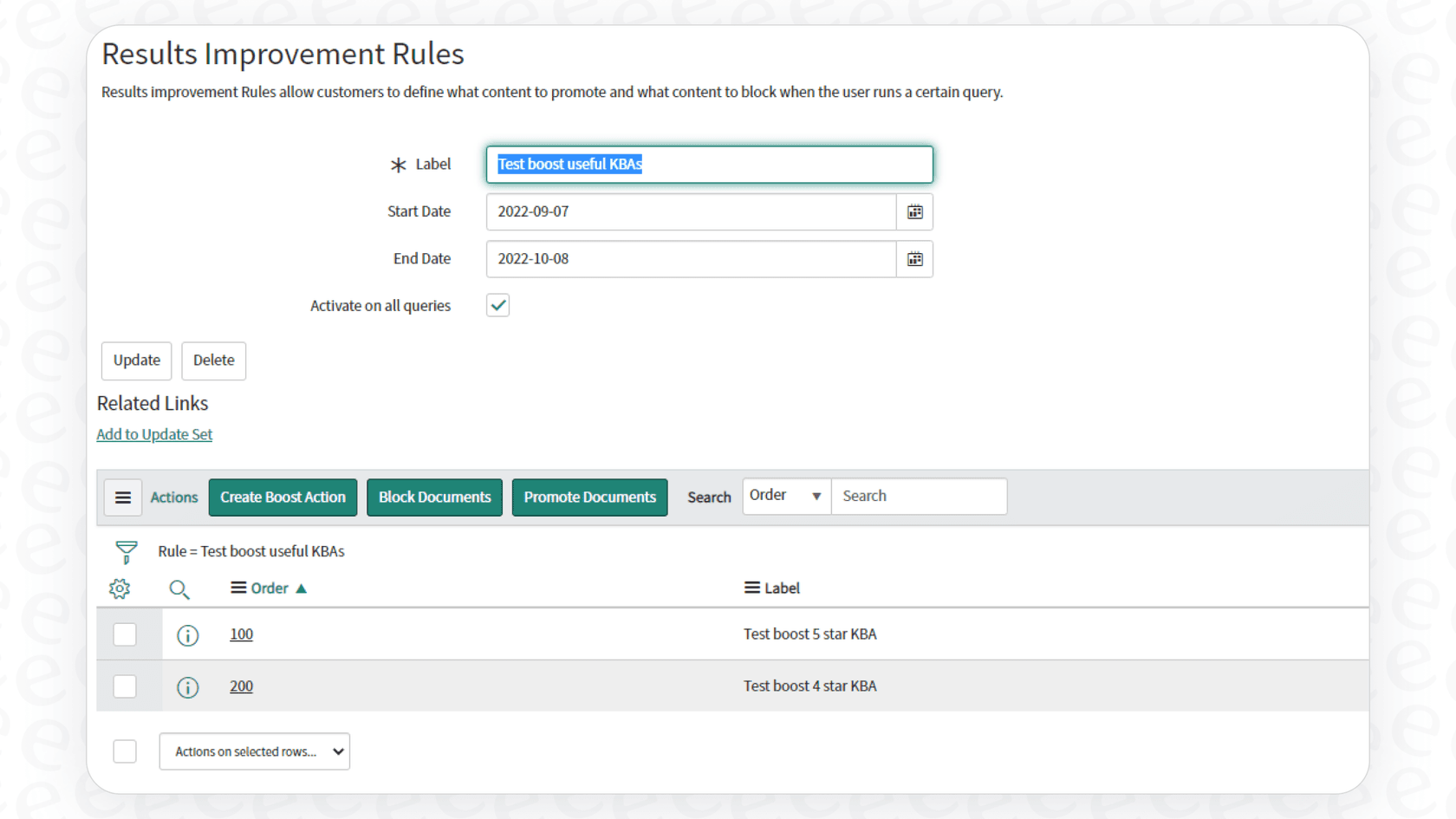 Filling in the ServiceNow AI Search Results Improvement Rules form