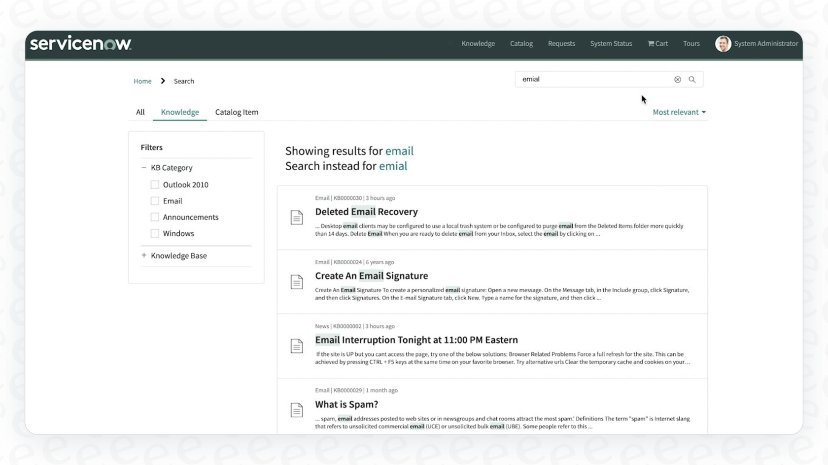 Knowledge search in ServiceNow AI Search