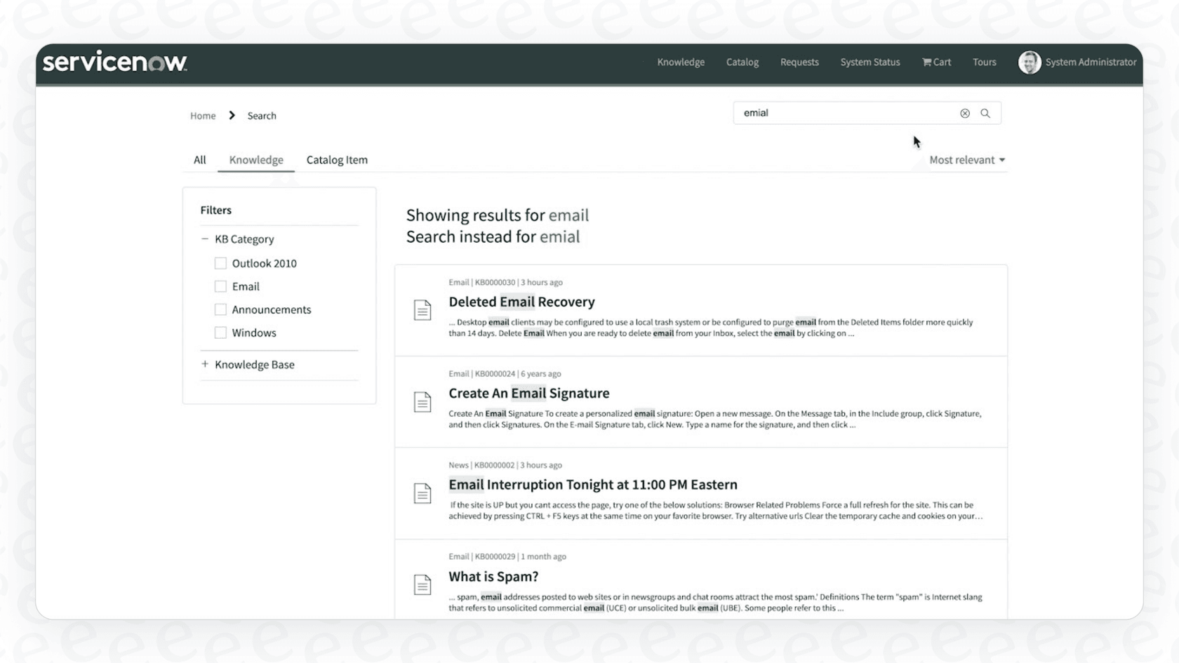 Knowledge search in ServiceNow AI Search
