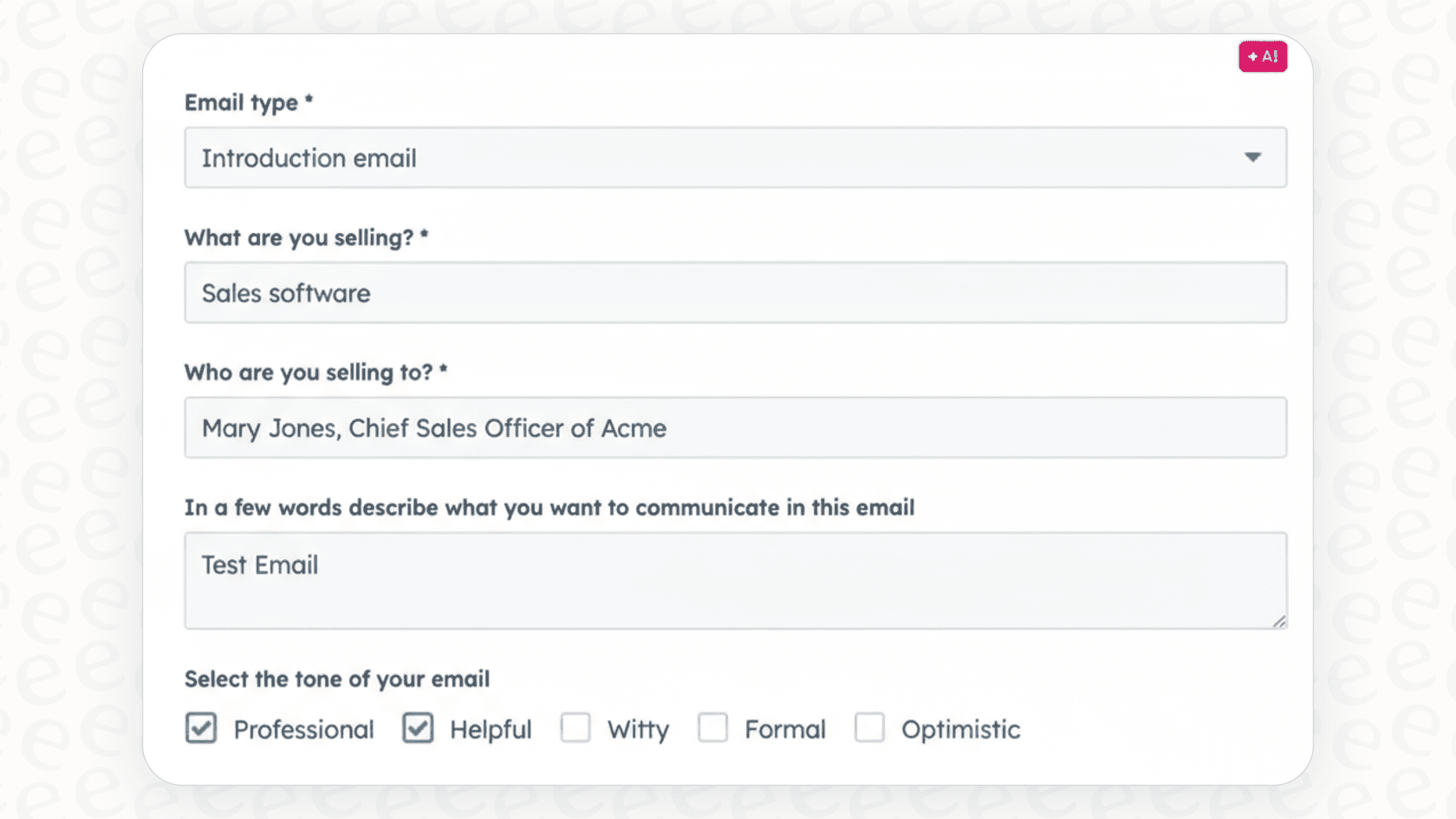 Una captura de pantalla que demuestra cómo se puede utilizar el Copilot de Breeze para generar un correo electrónico de ventas personalizado dentro de HubSpot.