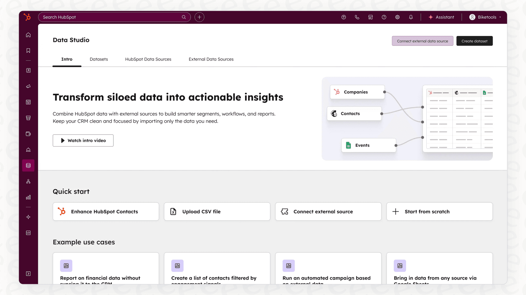 Screenshot of Data Sources in HubSpot Breeze.