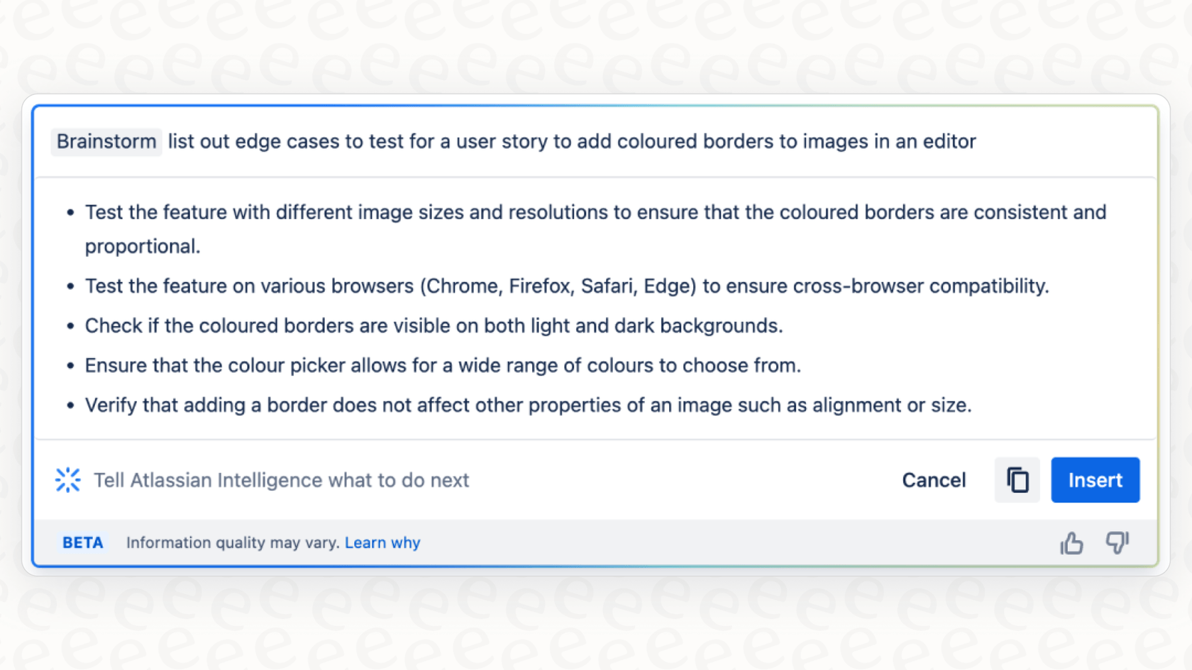 A screenshot showing the brainstorming capabilities of Atlassian Intelligence AI in Product Discovery.