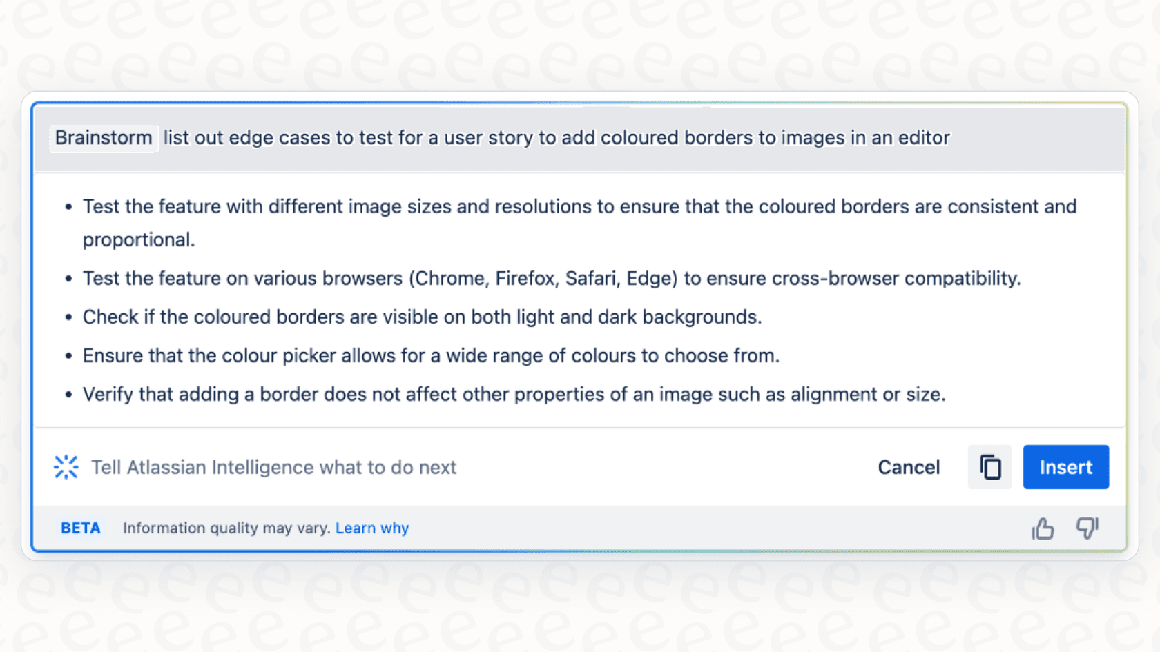 A screenshot demonstrating the idea generation feature within Atlassian Intelligence Brainstorming in Product Discovery.