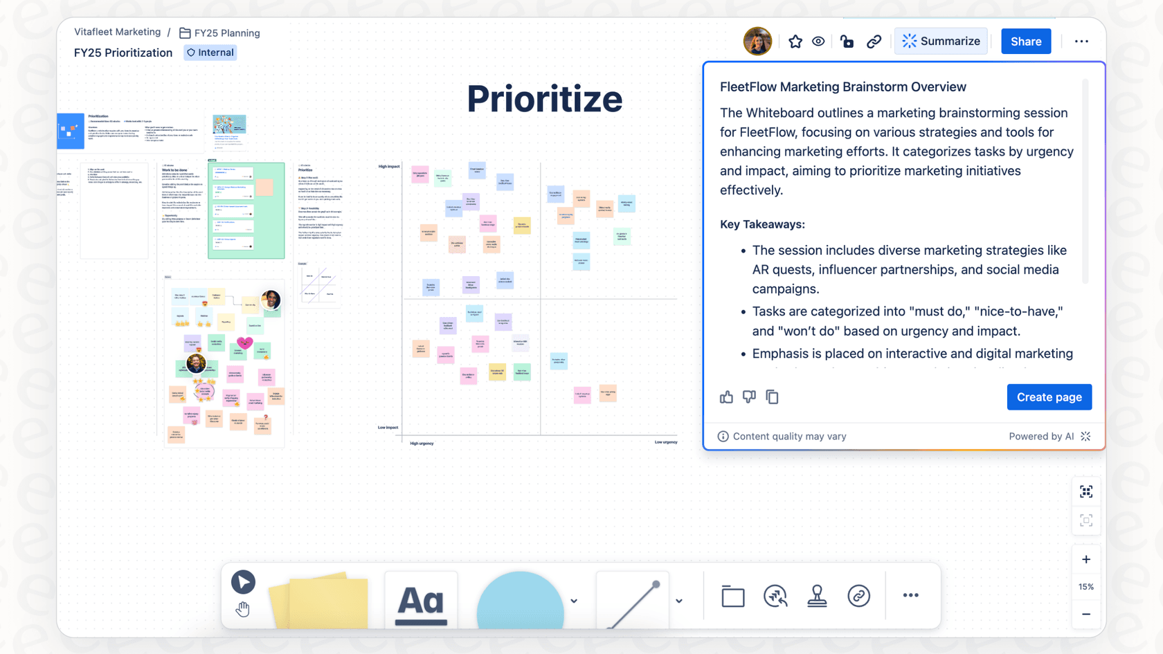 Eine Nahaufnahme der Benutzeroberfläche für die Funktion zum Zusammenfassen von Confluence-Seiten mit Atlassian Intelligence.