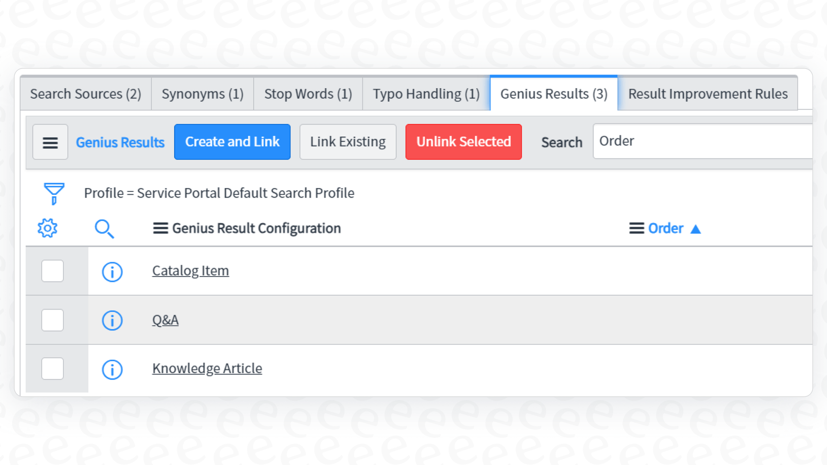 Settings for Genius Results ServiceNow AI Search library