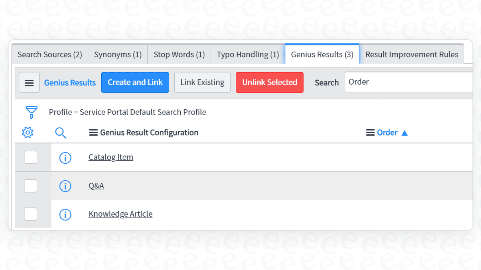 Settings for Genius Results ServiceNow AI Search library