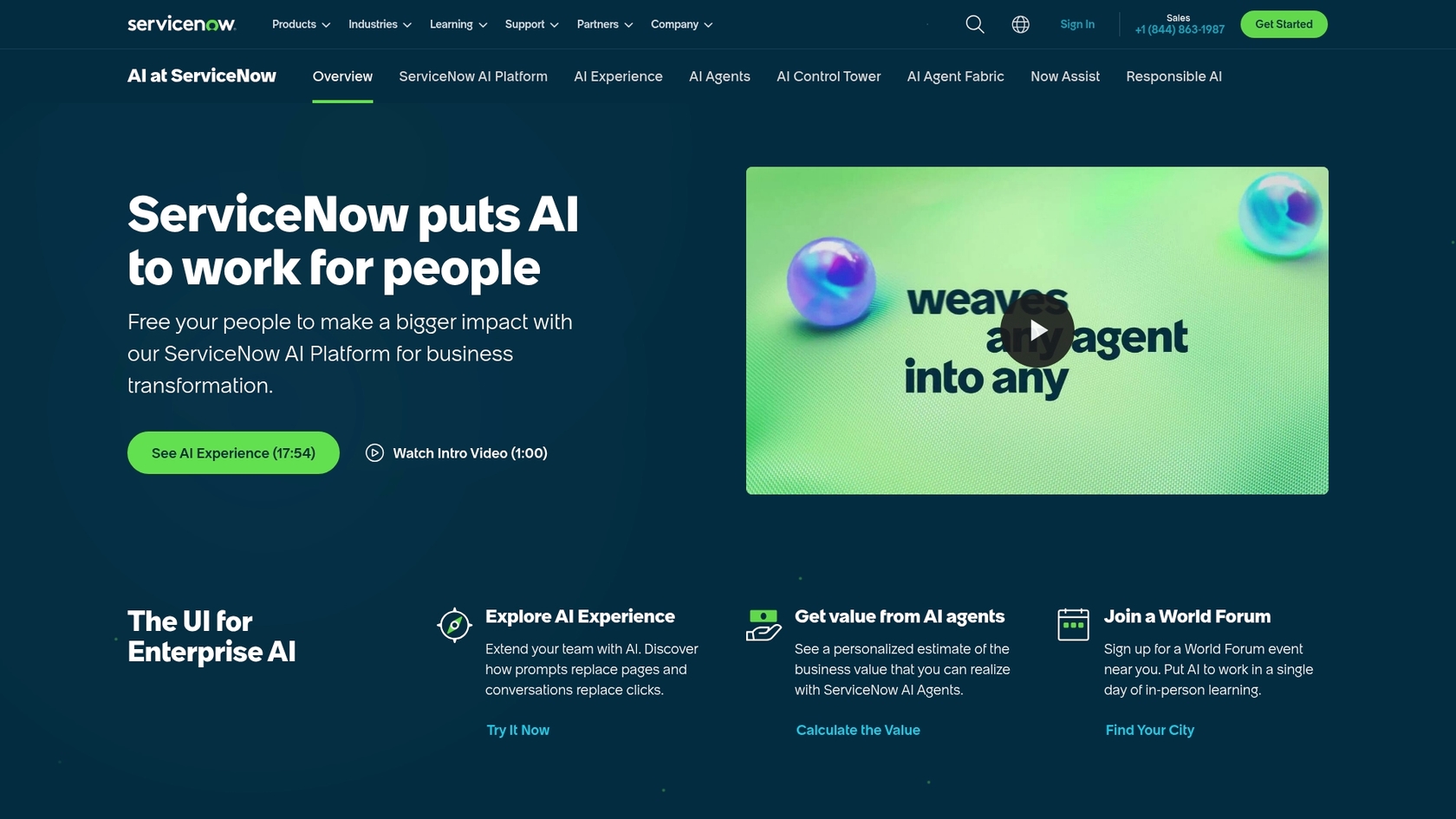 A screenshot of the ServiceNow AI Platform landing page, highlighting the various AI-powered tools available for IT service management and the importance of ServiceNow AI documentation.::