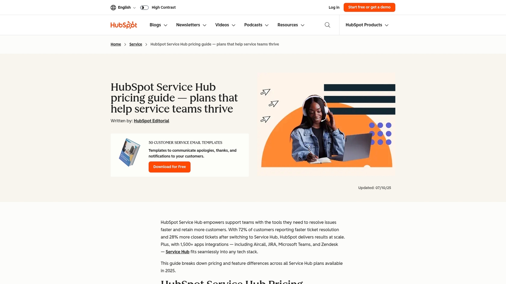CRM内に統合されたAIアプリビルダーであるHubSpot Service Hubのスクリーンショット。::