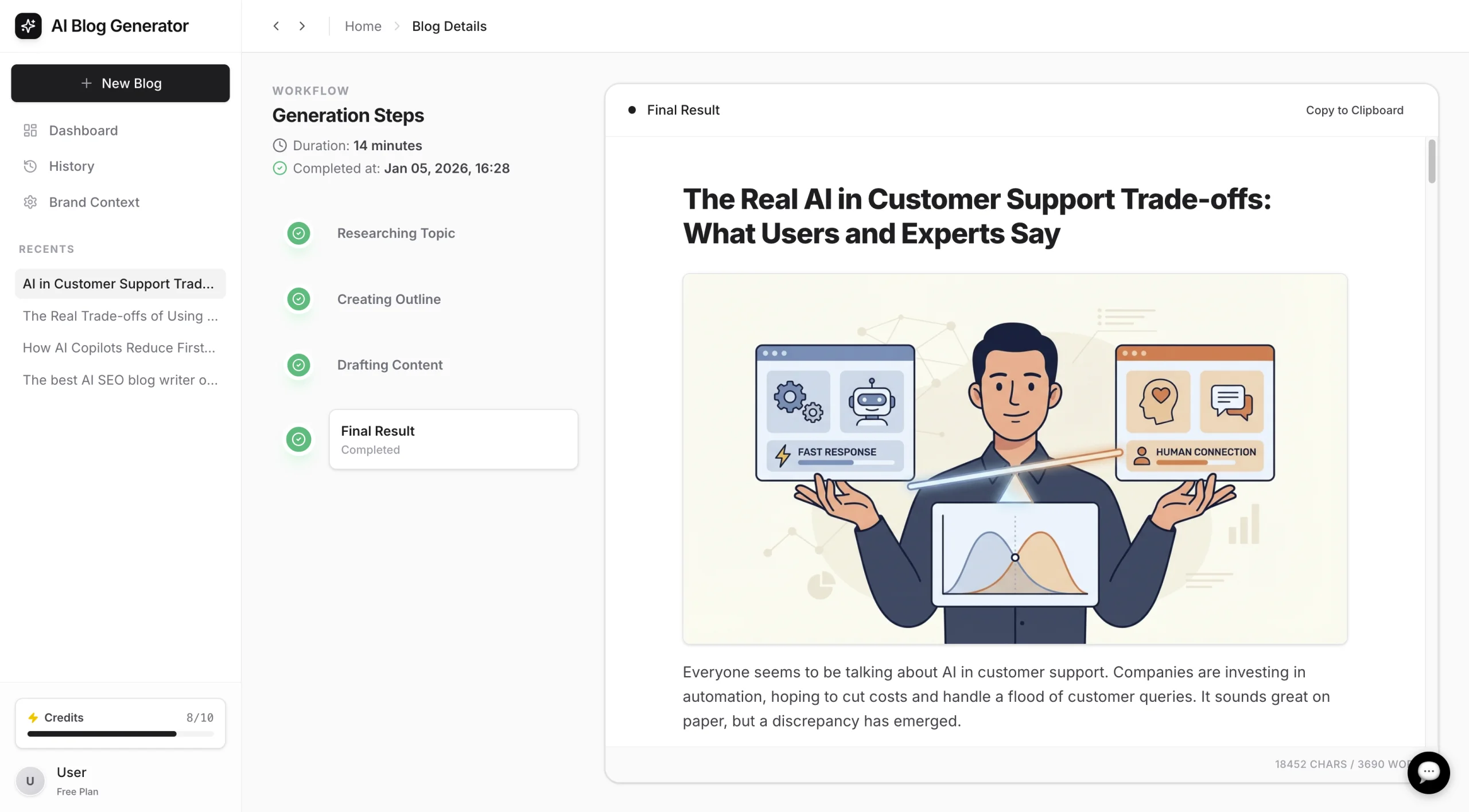 A view of the eesel AI blog writer, a tool that offers a different approach compared to Copy.ai pricing and features.