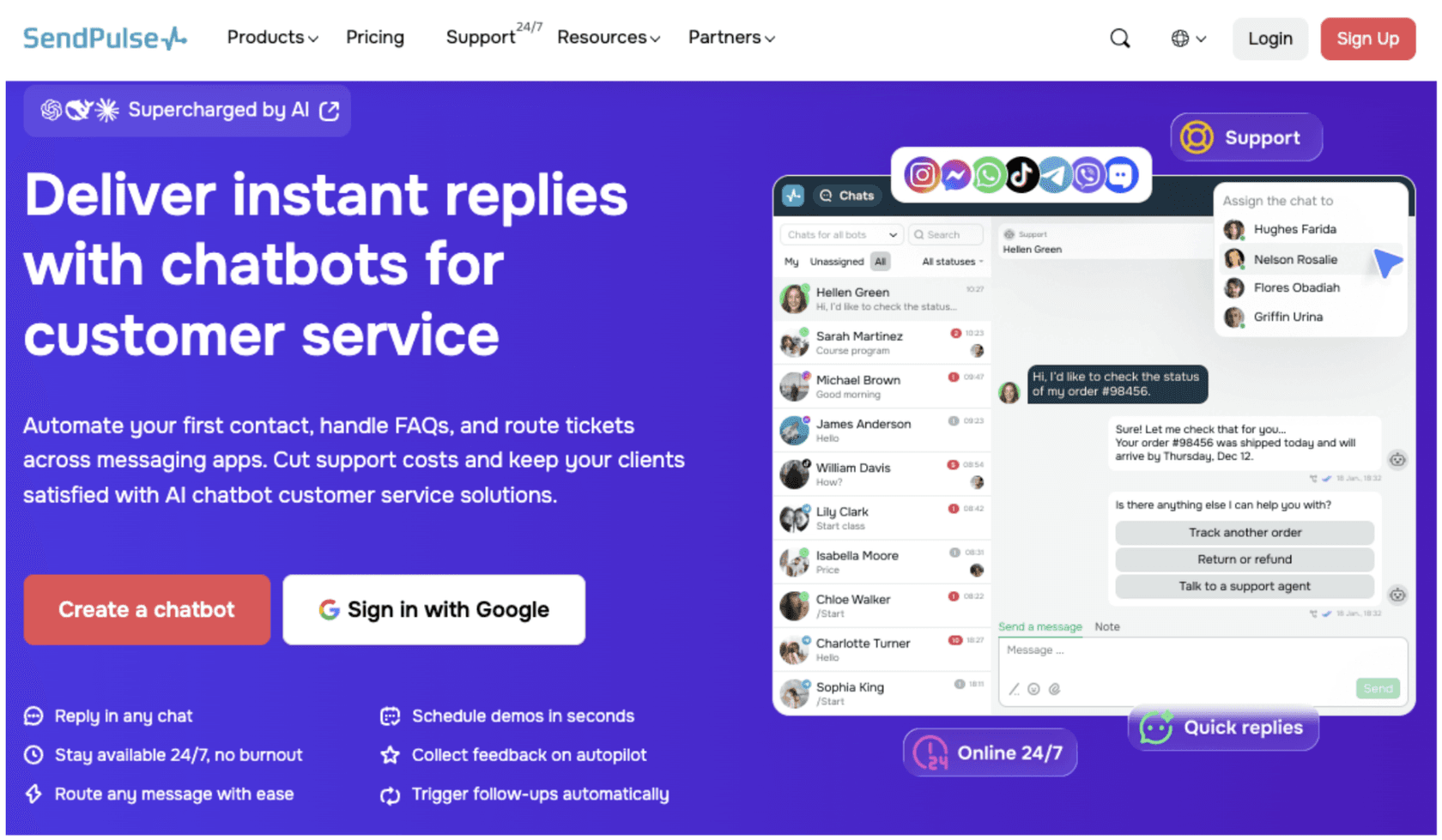 SendPulse AI chatbot platform for social media and messaging app support