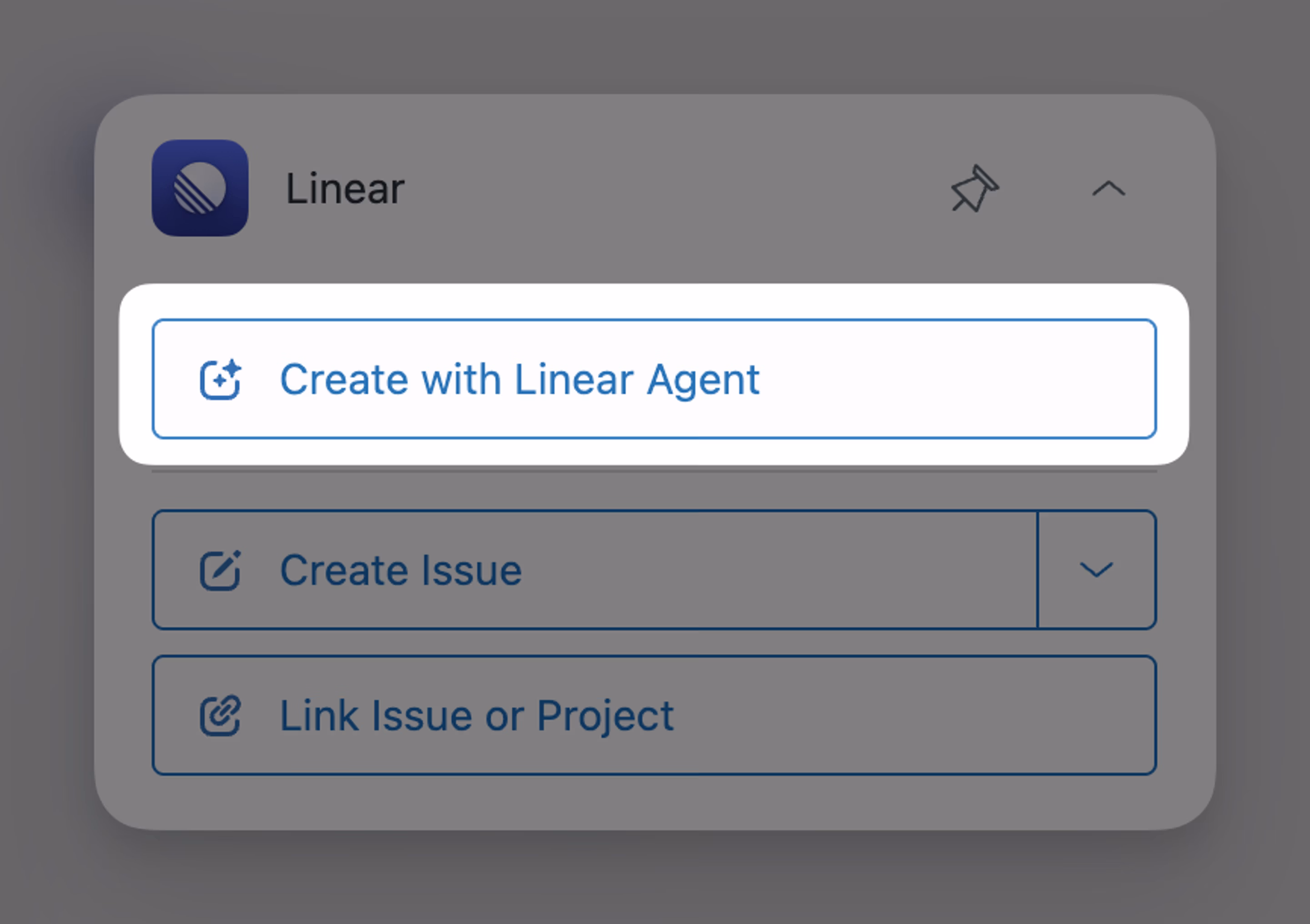 The Linear panel inside a Zendesk ticket with three options: Create with Linear Agent, Create Issue, and Link Issue or Project, as taken from Linear's Zendesk docs