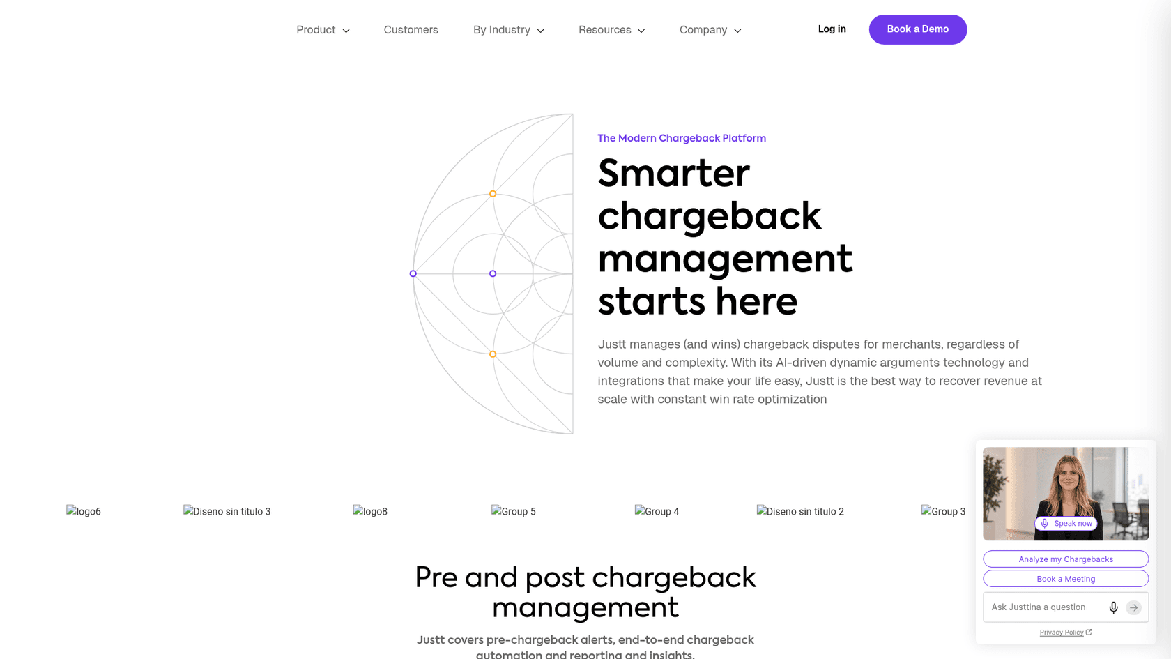 Página da plataforma Justt, com o título "Smarter chargeback management starts here", conforme captura da Justt