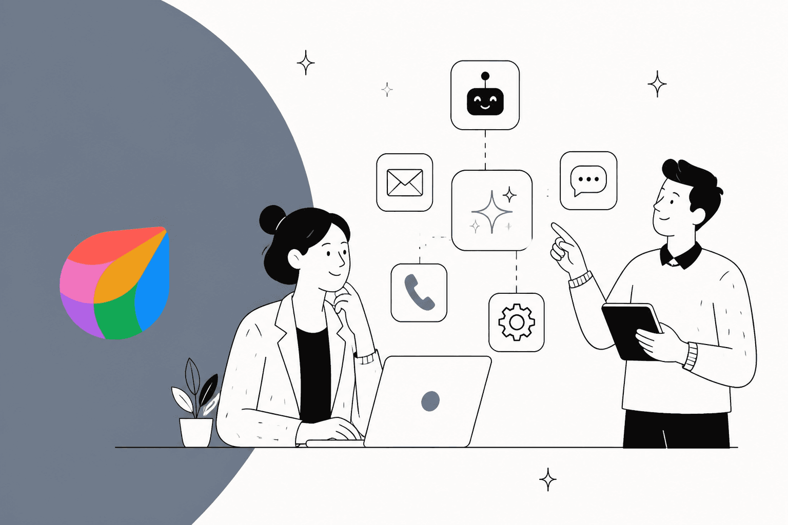 Hero illustration for a 2026 listicle of the best AI automation apps for Freshdesk, with logo references for Freshdesk and eesel