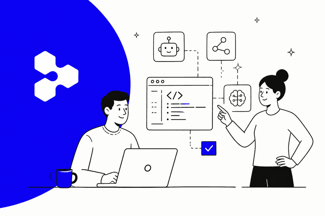 Two people at a laptop reviewing AI coding agent tools, illustrated for the 6 best Cognition AI alternatives in 2026