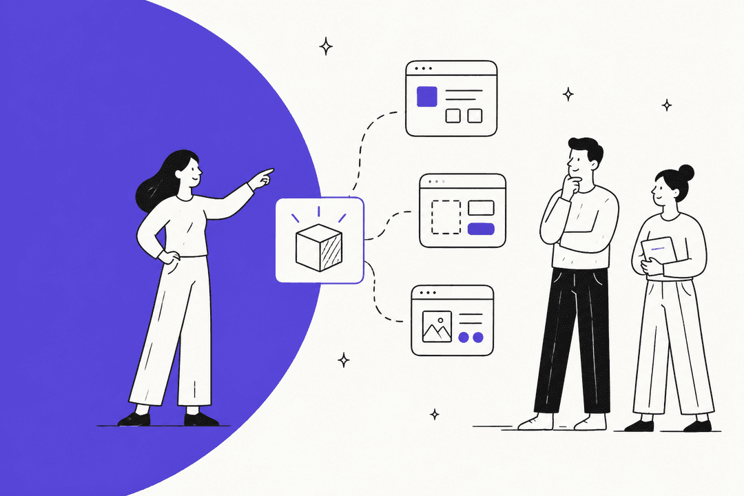 Illustration of three people comparing AI app builder options, 7 best Emergent AI alternatives in 2026