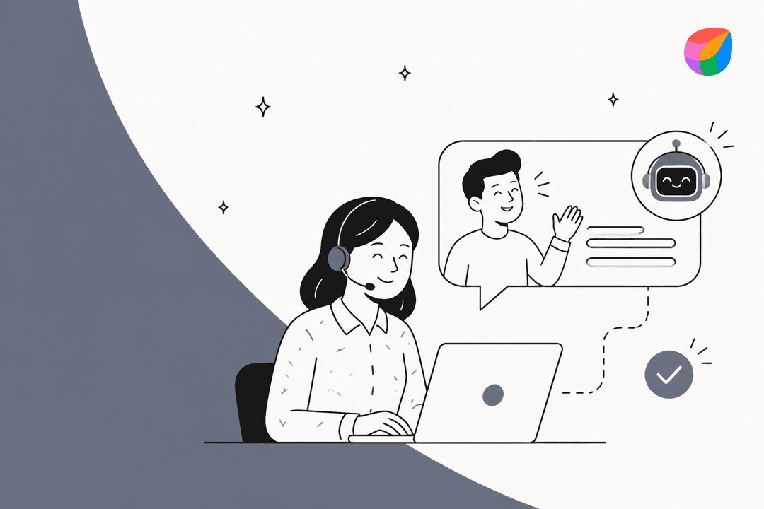 Illustration of an AI detecting a customer thank-you message so a resolved support ticket stays closed