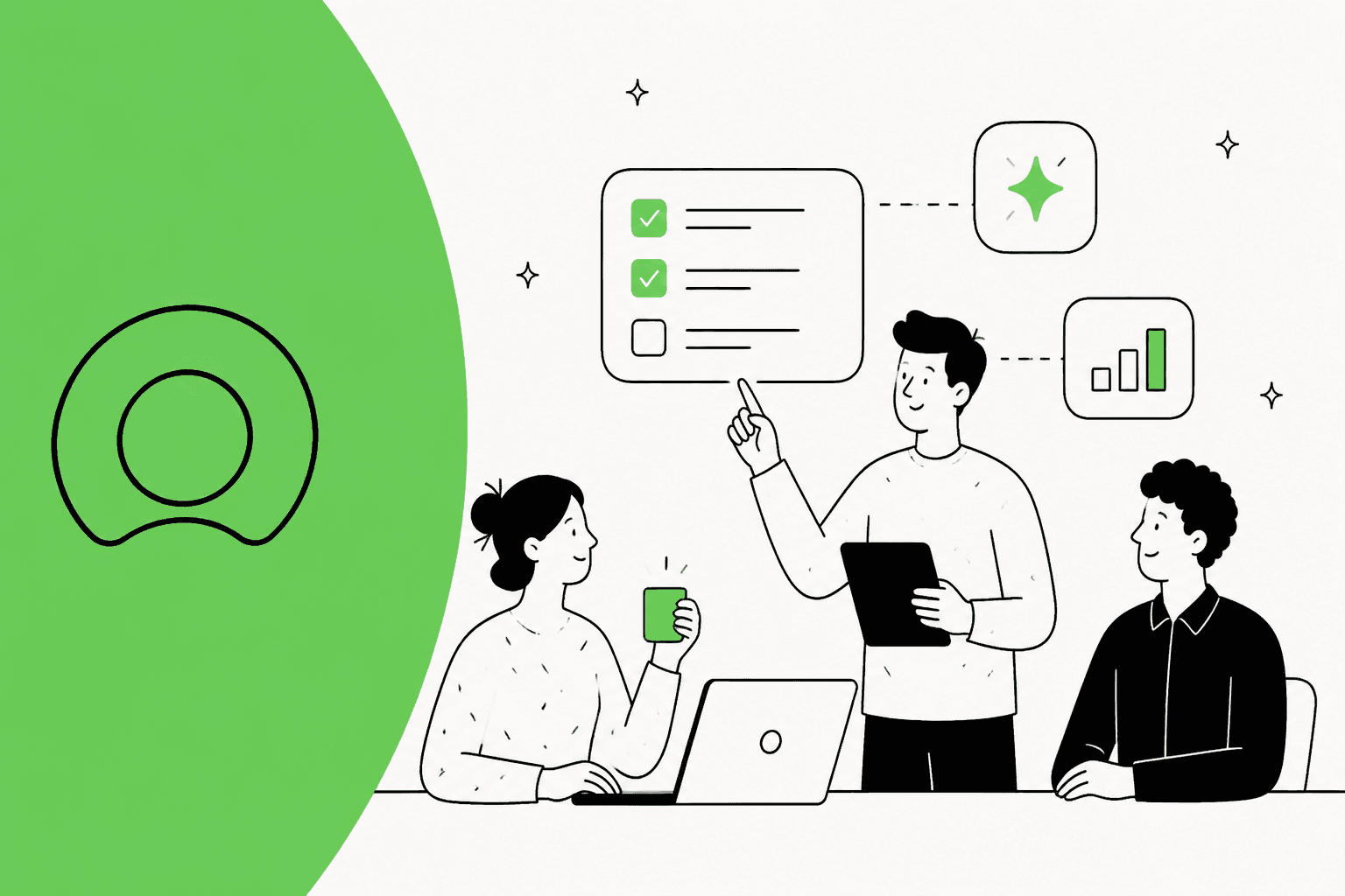Illustration of an IT team reviewing ServiceNow AI features on a shared screen