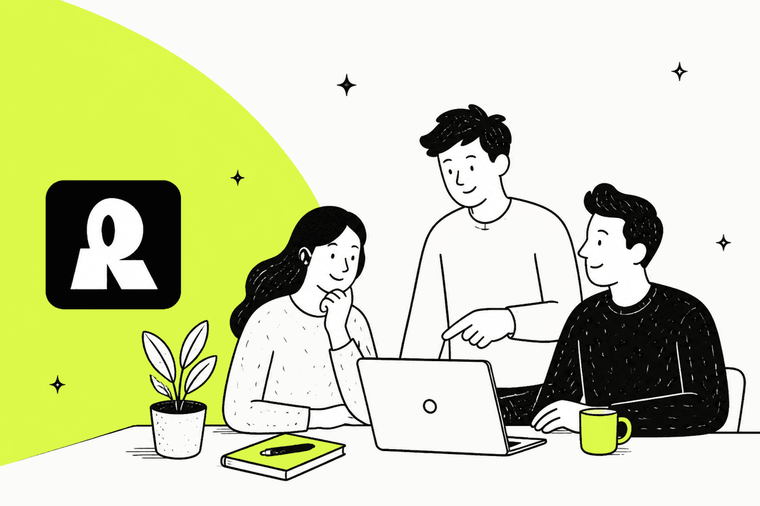 Three people around a laptop reviewing the 6 best Recraft AI alternatives for designers in 2026