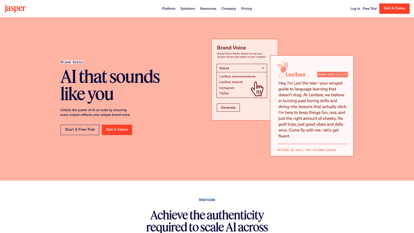 Jasper brand voice interface showing voice profiles and style controls