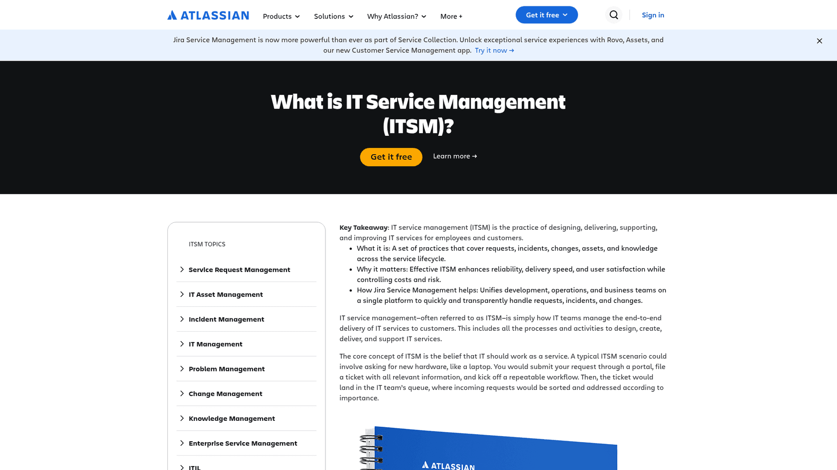 Atlassian ITSM-Seite für Jira Service Management