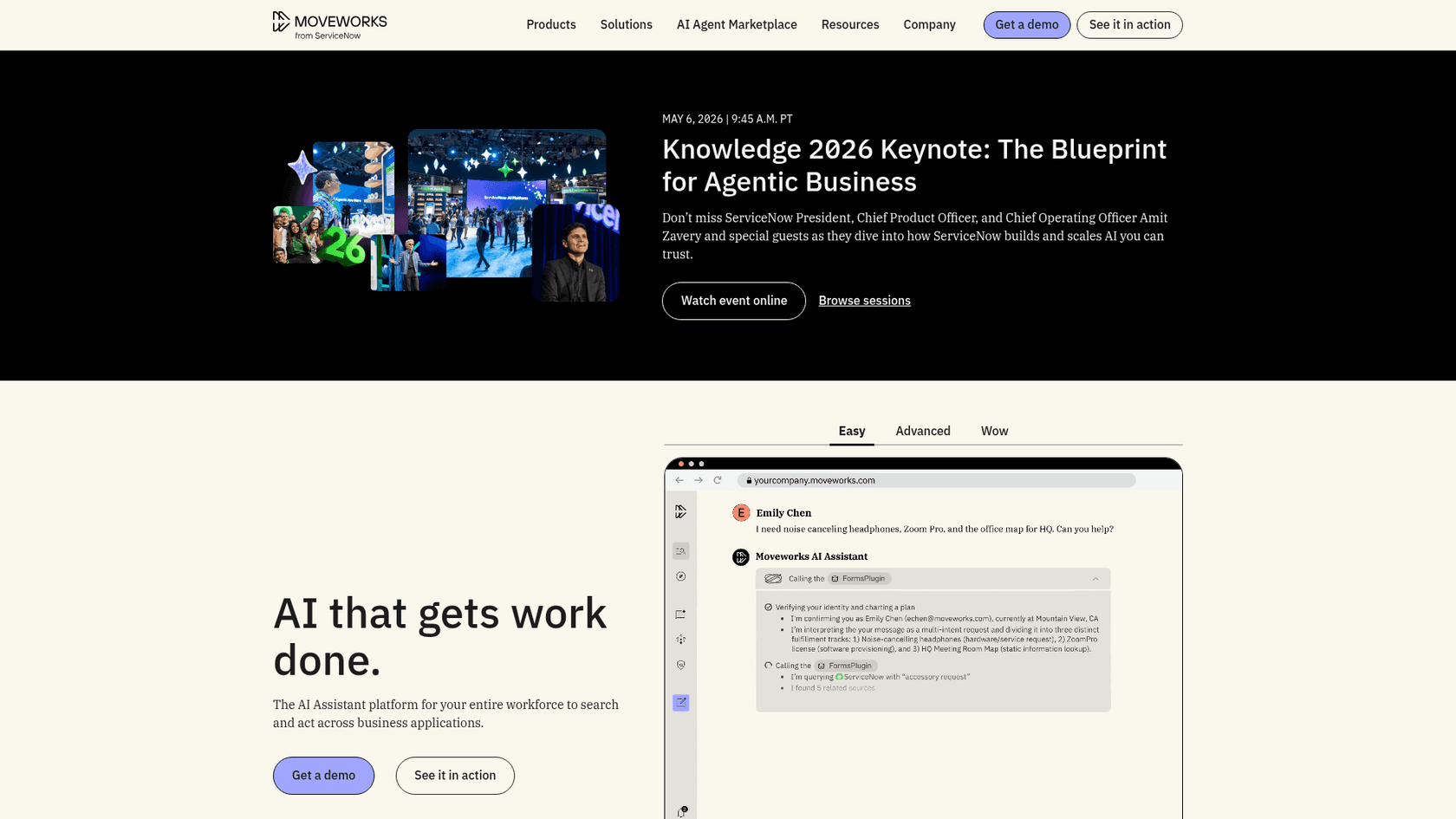 Moveworksホームページ — 全従業員のために仕事をこなすAI