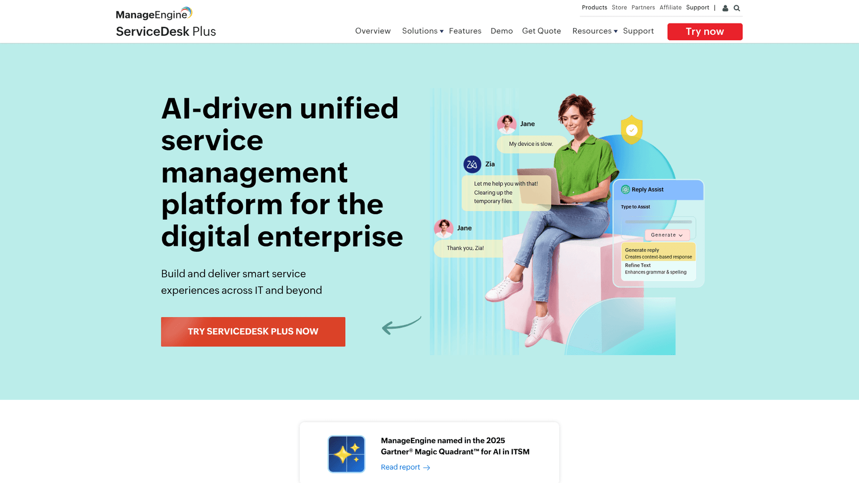 ManageEngine ServiceDesk Plus – ITSM-Plattform-Startseite