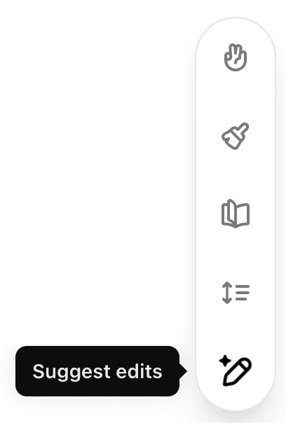 ChatGPT Canvas toolbar showing the Suggest Edits shortcut and writing tools
