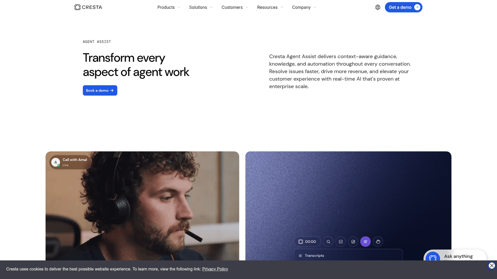 Cresta's Agent Assist product page