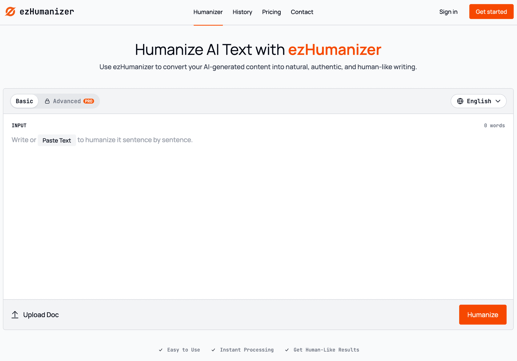 ezHumanizer landing page
