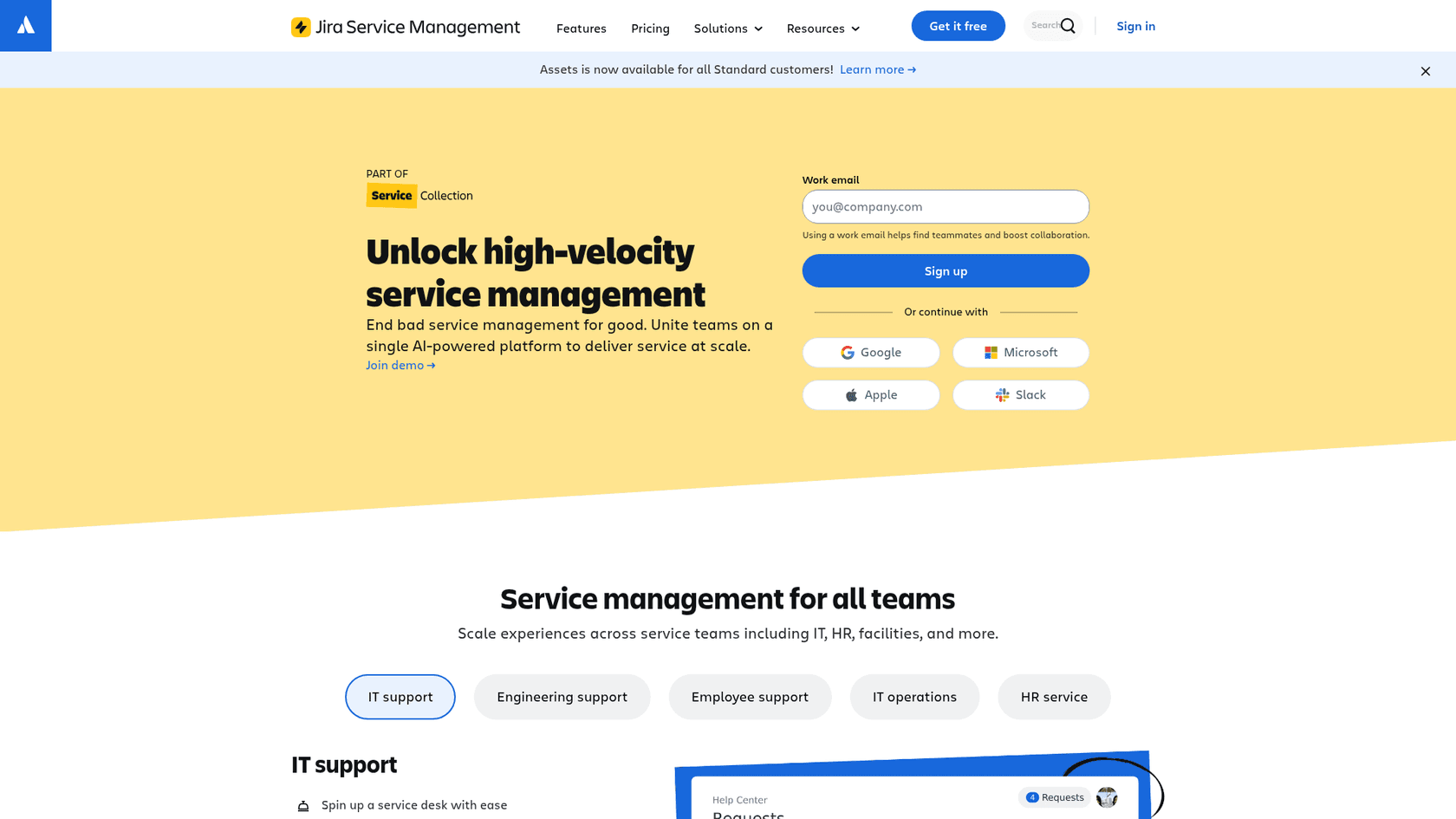 Jira Service Management ITSM-Plattform-Startseite