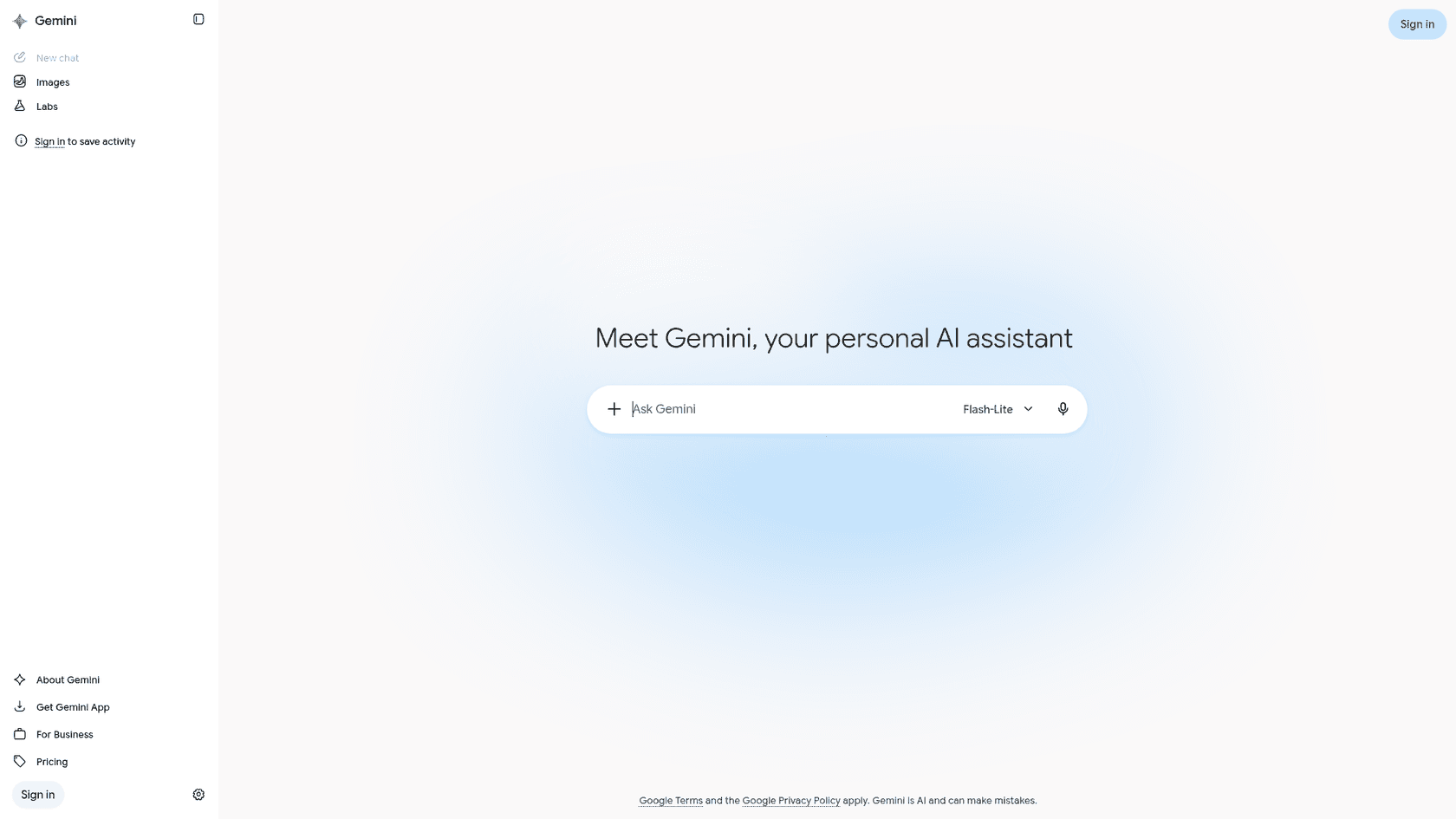 The Gemini landing page, a powerful LLM from Google that Salesforce developers can use, as taken from Gemini.