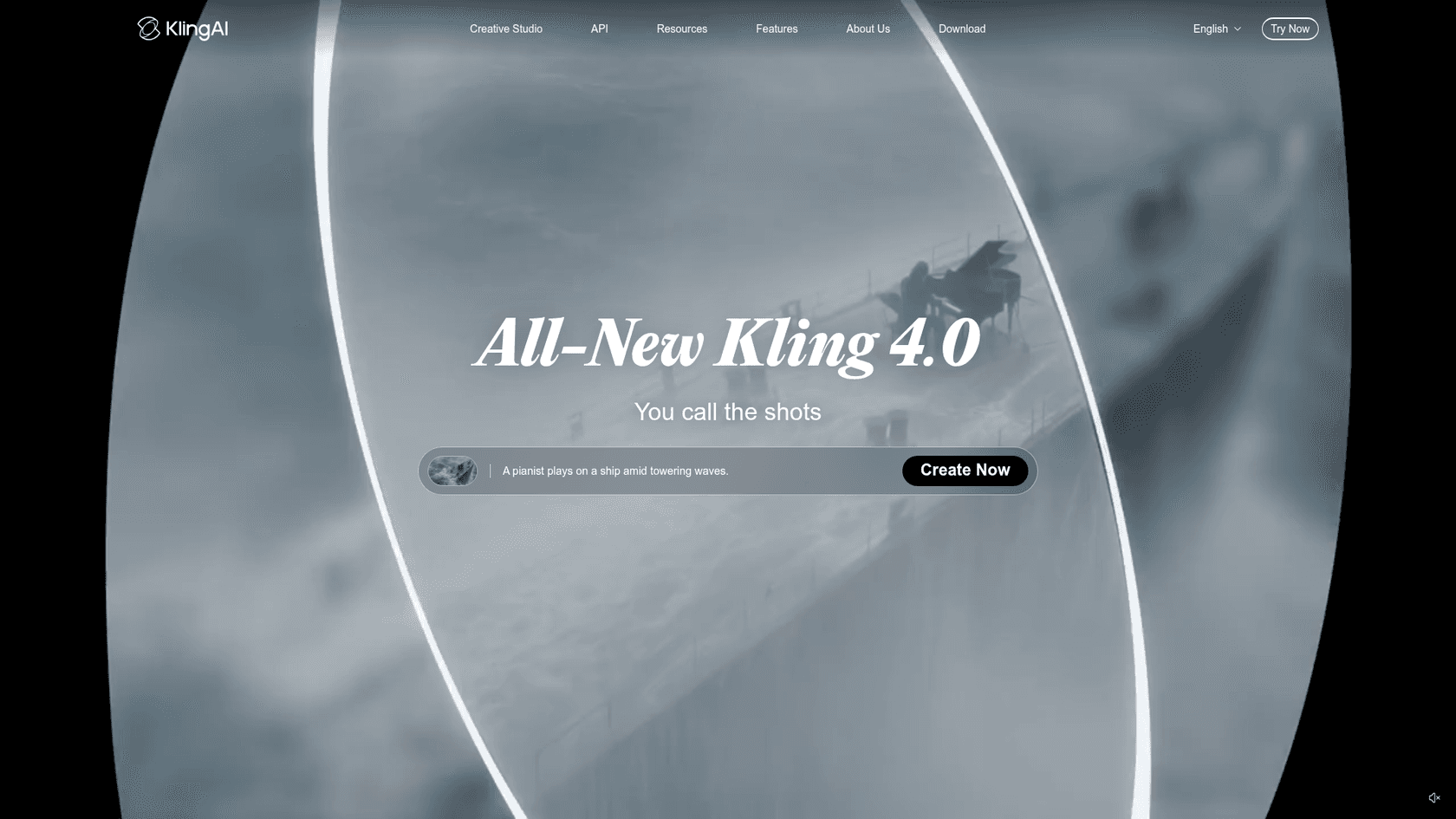 Kling AI's homepage promoting Kling 4.0, as taken from Kling AI