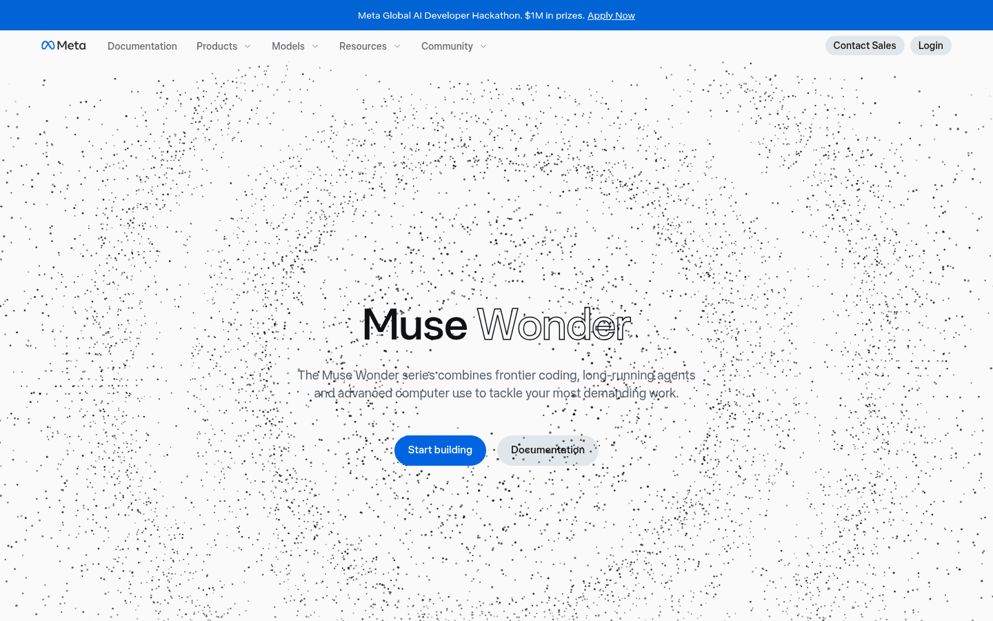 The Muse Wonder model page on Meta's developer site, describing the series as frontier coding, long-running agents and advanced computer use, as taken from Meta