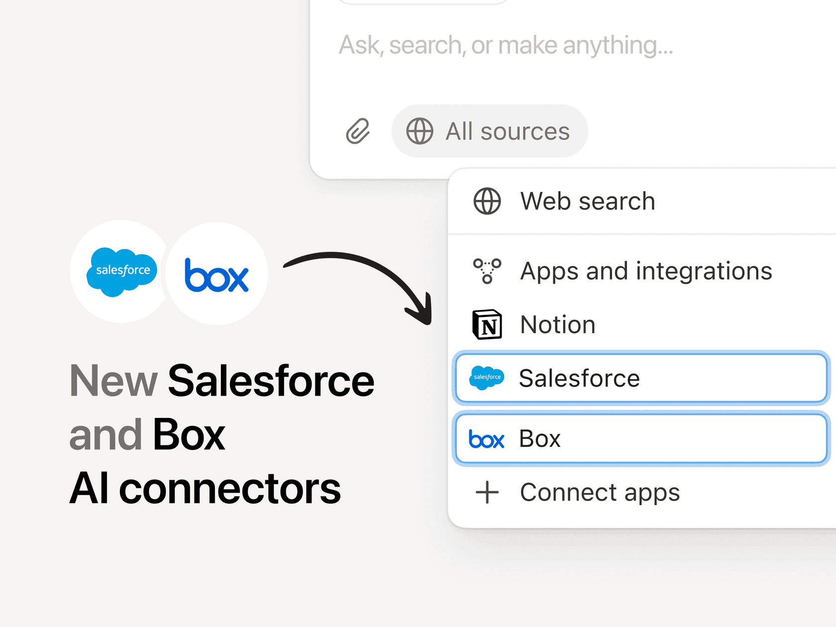Panel de AI Connectors de Notion con interruptores de Slack, Drive, GitHub y Linear
