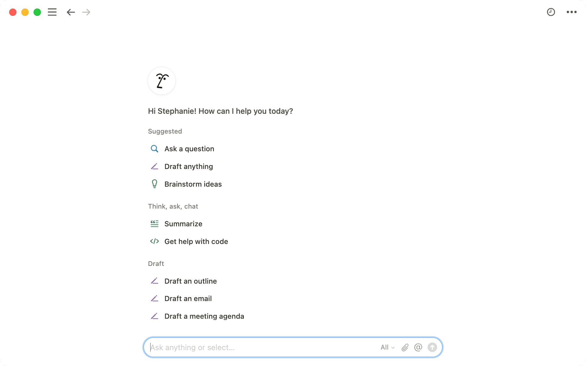 Vista de escritor de Notion AI que muestra la interfaz de edición de documentos asistida por IA con sugerencias y reescrituras en línea