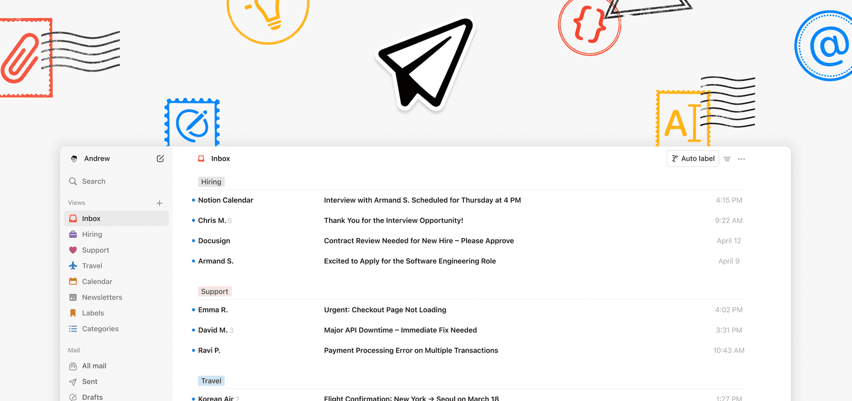 Notion Mail hero view showing the AI-powered inbox