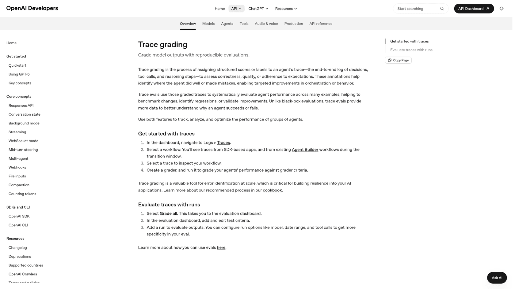 OpenAI's trace grading documentation page, as taken from OpenAI Developers