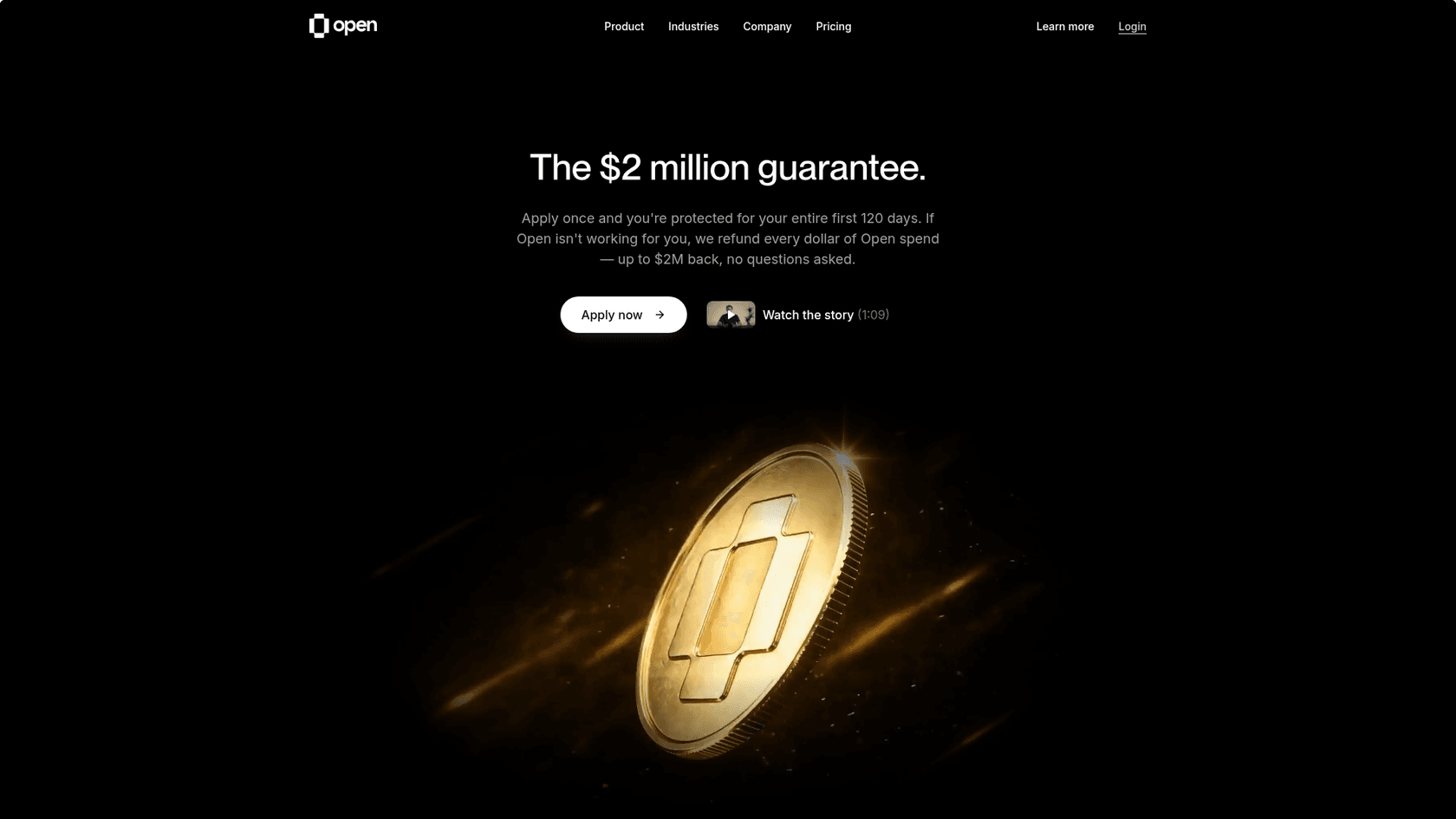 Open's $2 million guarantee page explaining customers are protected for their first 120 days, as taken from Open