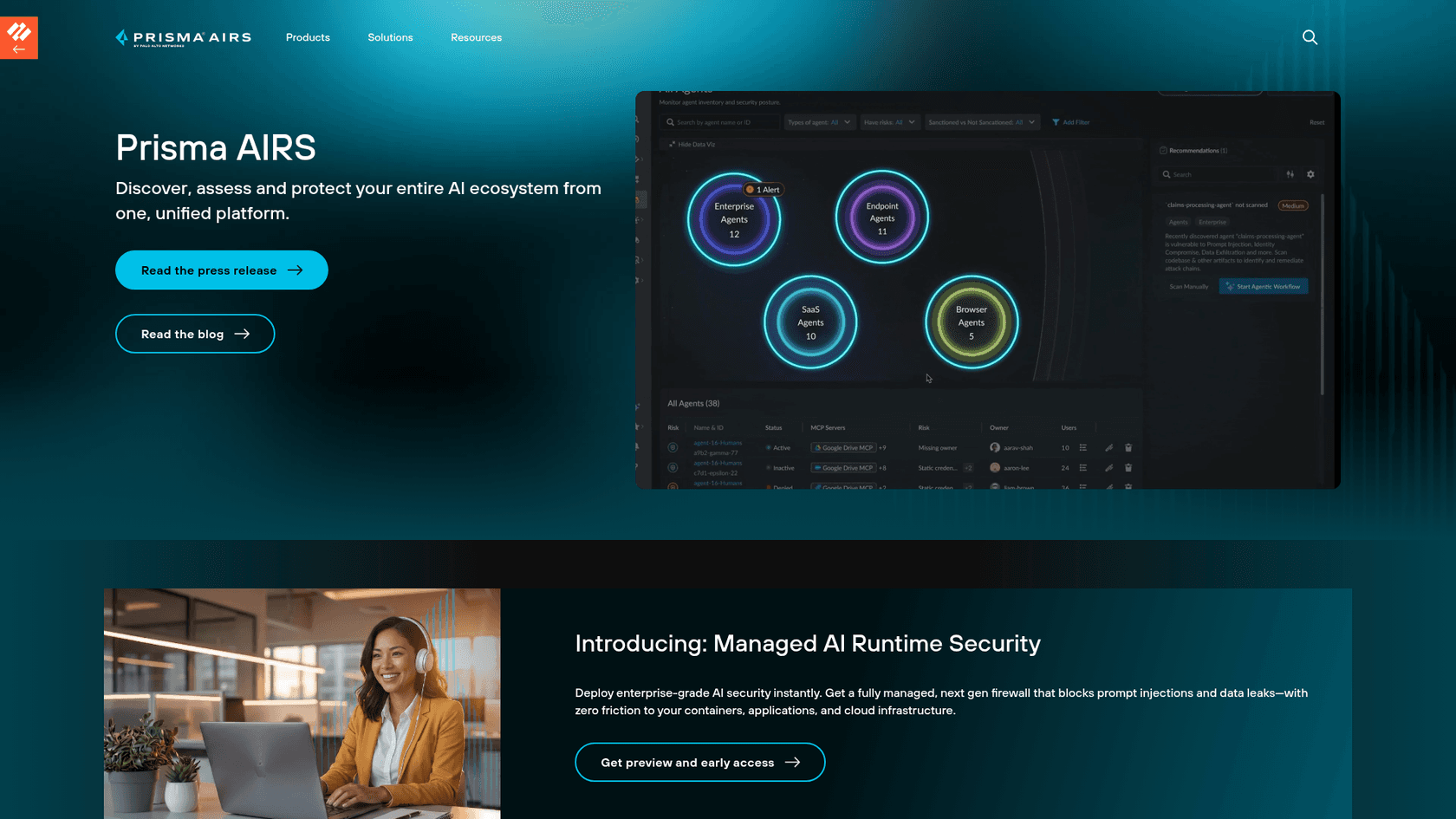 Prisma AIRS landing page, where Protect AI's technology now lives, as taken from Palo Alto Networks