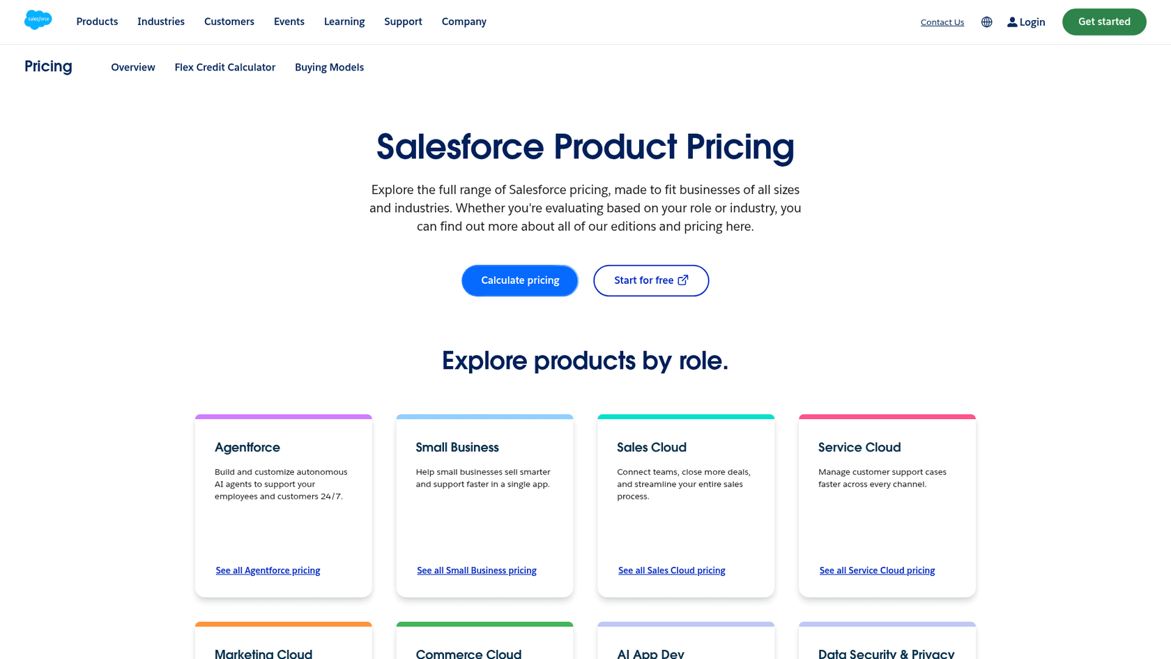A screenshot of the Salesforce pricing page, illustrating the complexity mentioned in the blog, as taken from Salesforce.