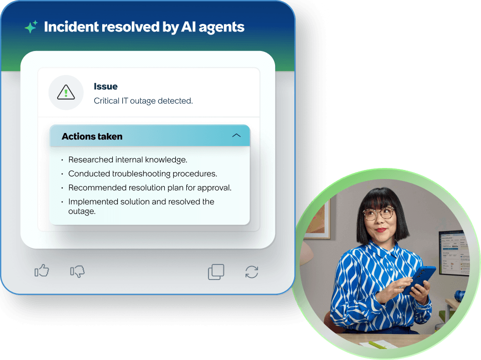 ServiceNow AI agents for IT showing the agentic ITSM platform with automated change and incident management capabilities